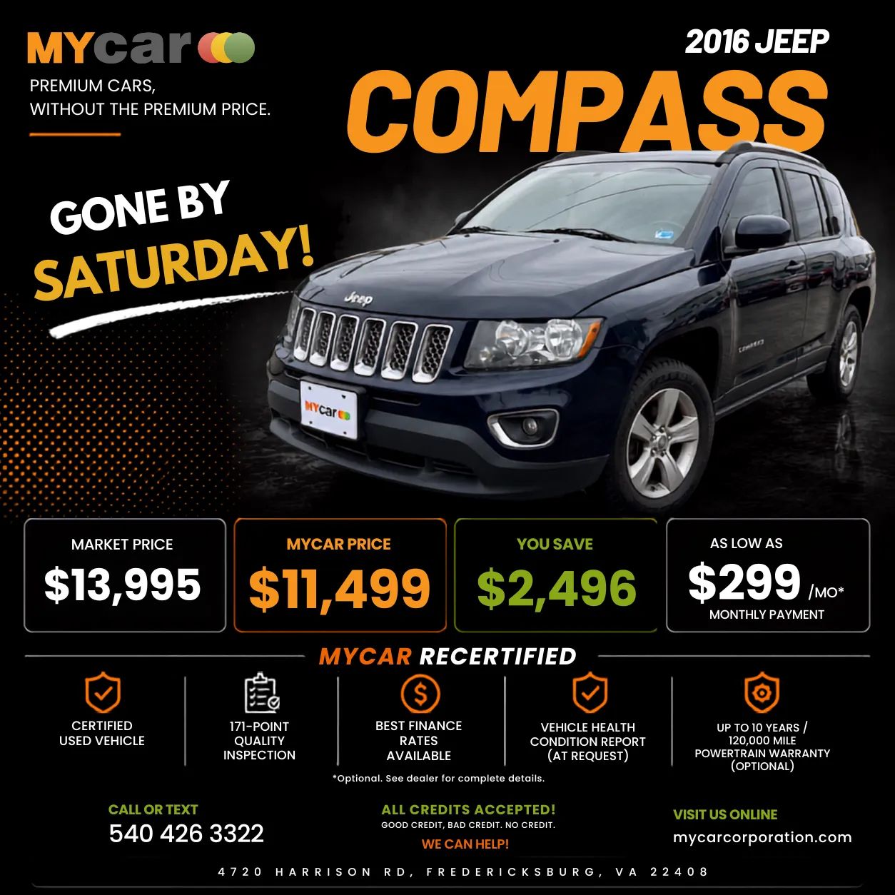 Actual 2016 JEEP Compass Latitude inventory photograph