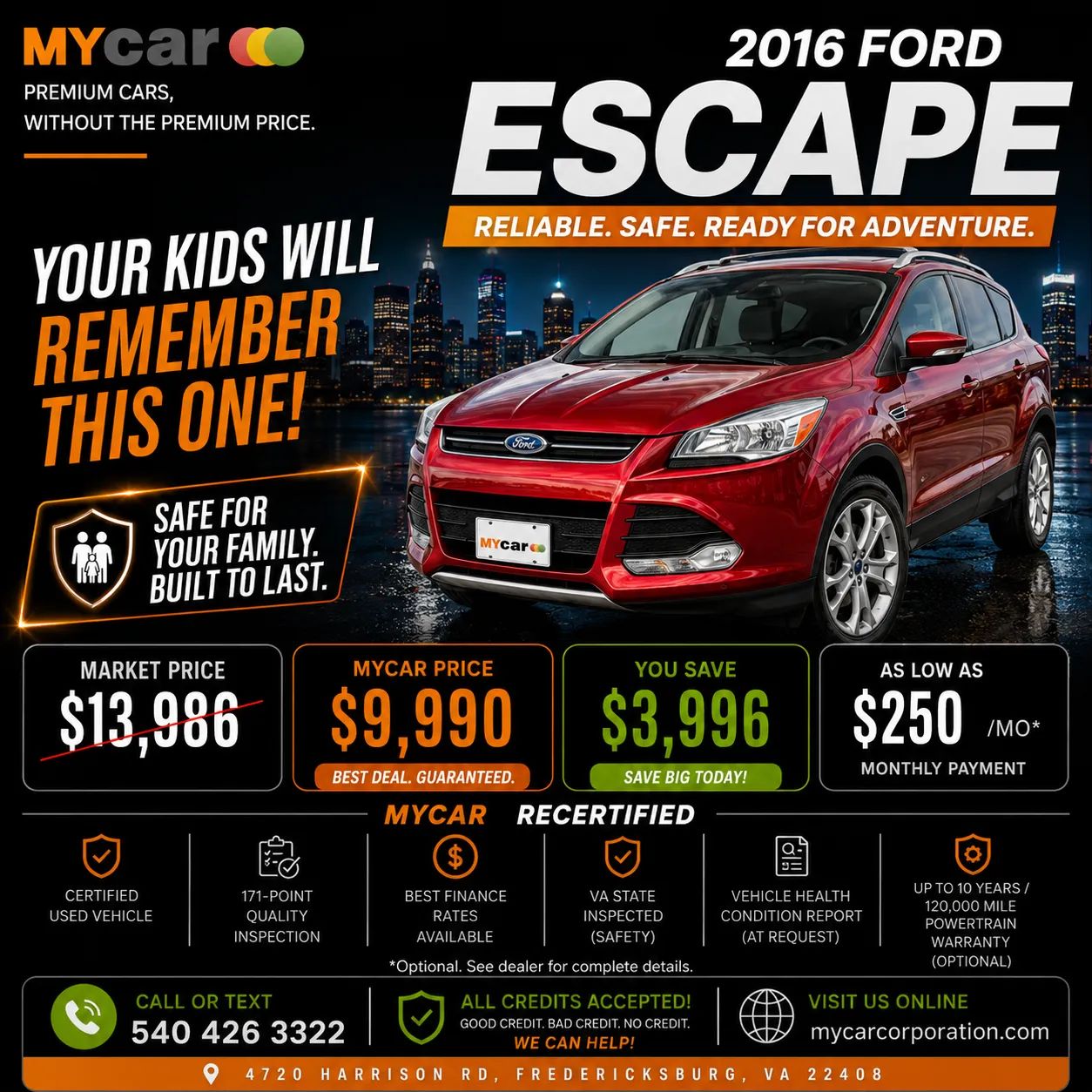 Actual 2016 FORD Escape SE inventory photograph