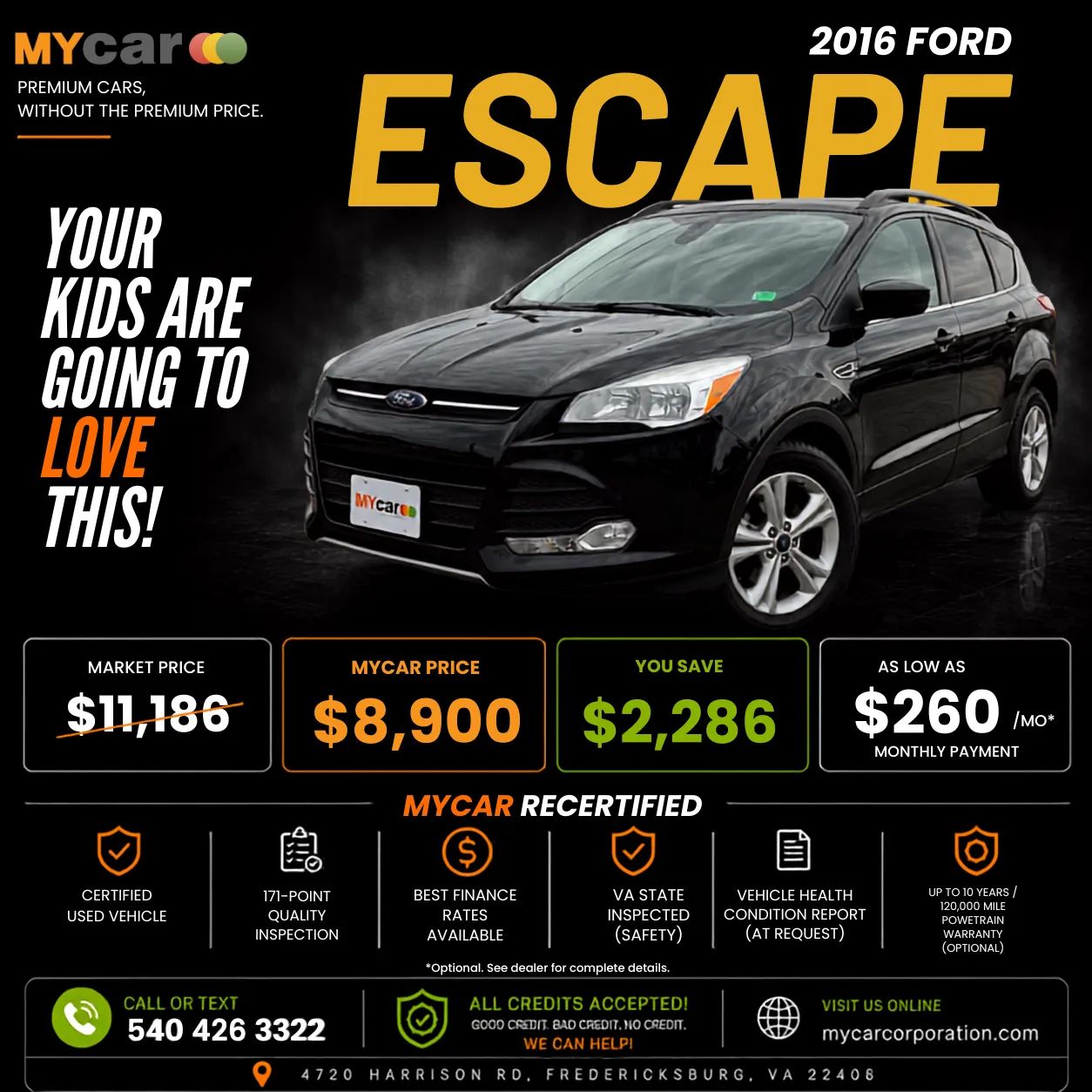 Actual 2016 FORD Escape SE inventory photograph