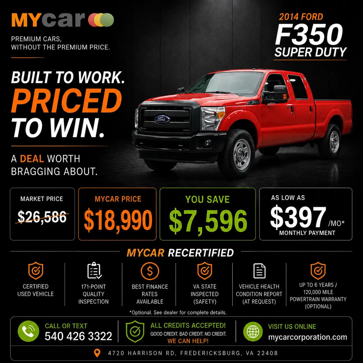 Actual 2014 Ford F-350 Super Duty Crew Cab XL SRW 6.2L V8 inventory photograph