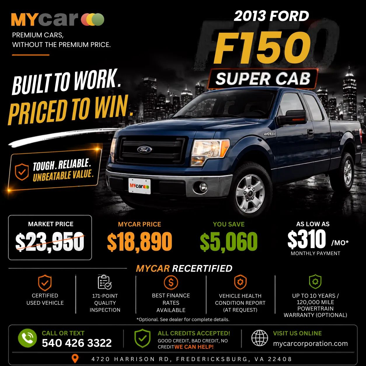 Actual 2013 FORD F-150 STX Pickup 4D 6 1/2 ft inventory photograph