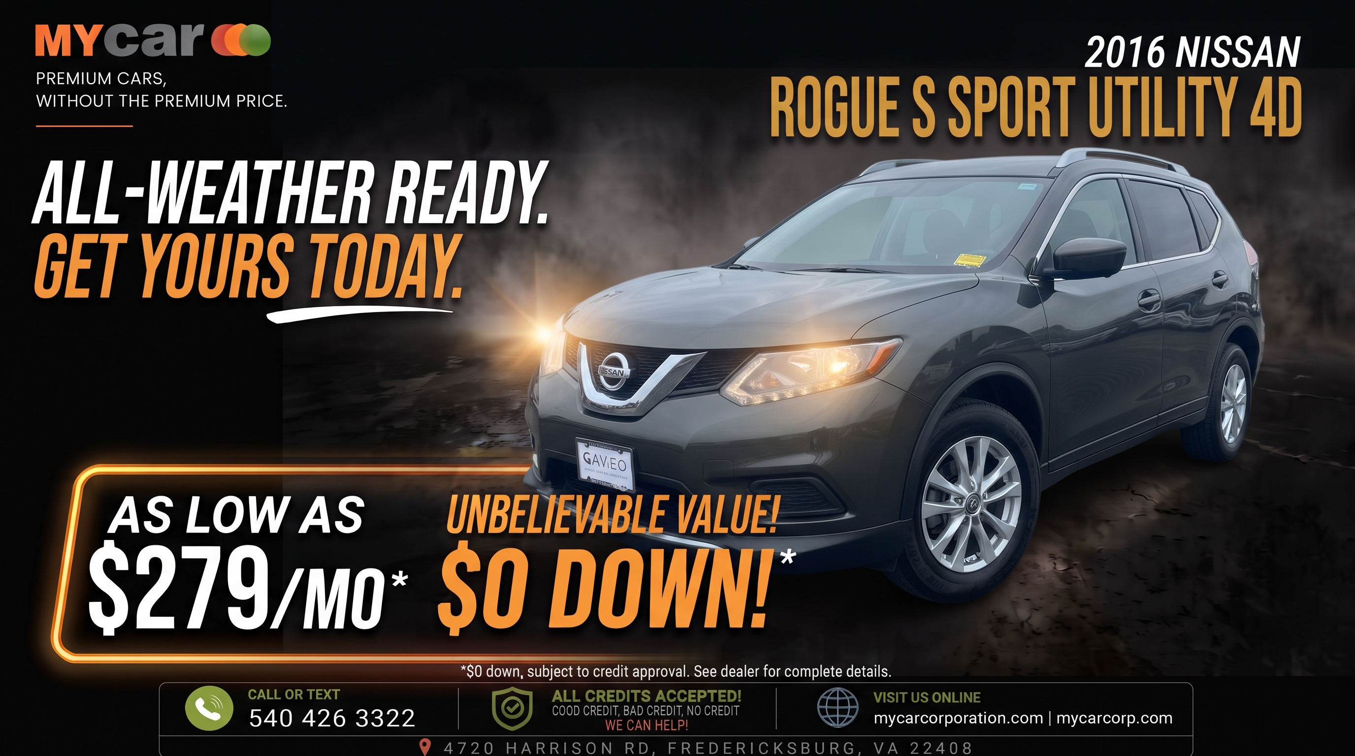 Actual 2016 NISSAN Rogue S Sport Utility 4D inventory photograph