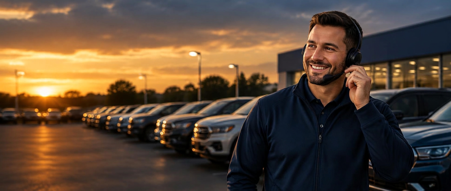 MyCar team member answering a customer call on the dealership lot